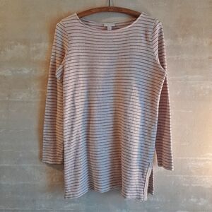 497a. cream & orange J. Jill striped cotton boat neck tunic sweater, S